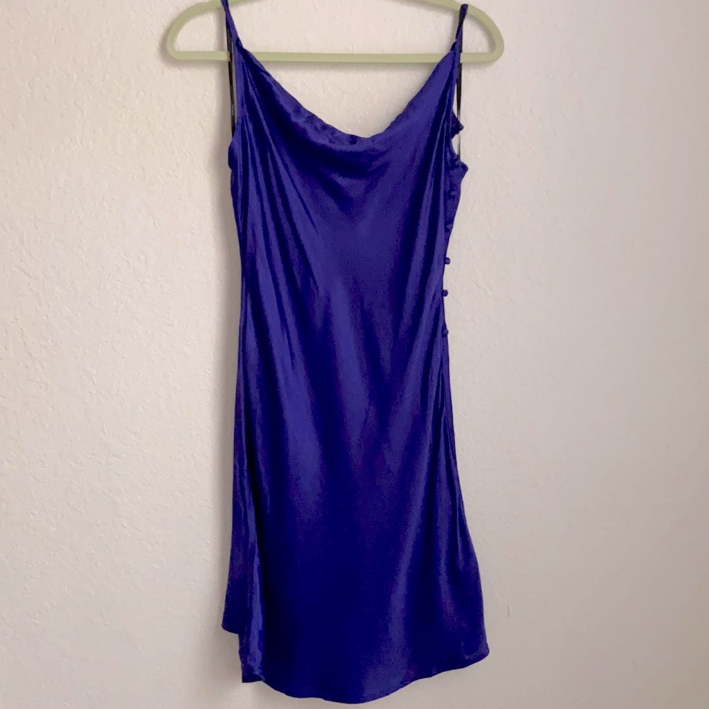 Purple scoop neck silky dress
